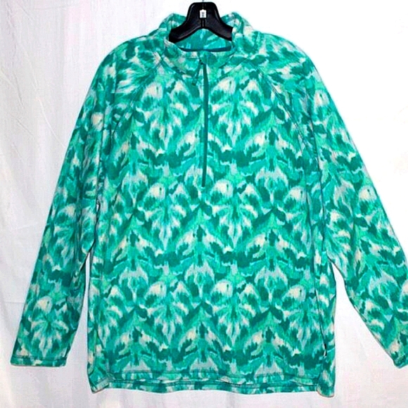 Eddie Bauer Women's 2X Fleece Pullover | Green Ikat Print | 100% Recycled Pol - Picture 1 of 5